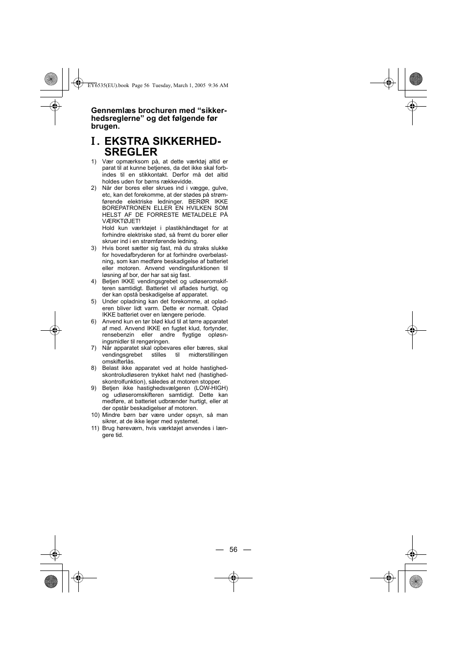 Ekstra sikkerhed- sregler | Panasonic EY6535GQW User Manual | Page 56 / 88