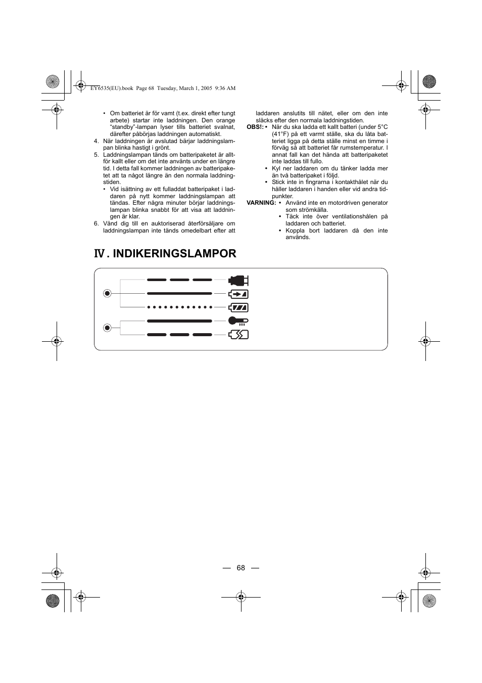 Indikeringslampor | Panasonic EY6535GQW User Manual | Page 68 / 88