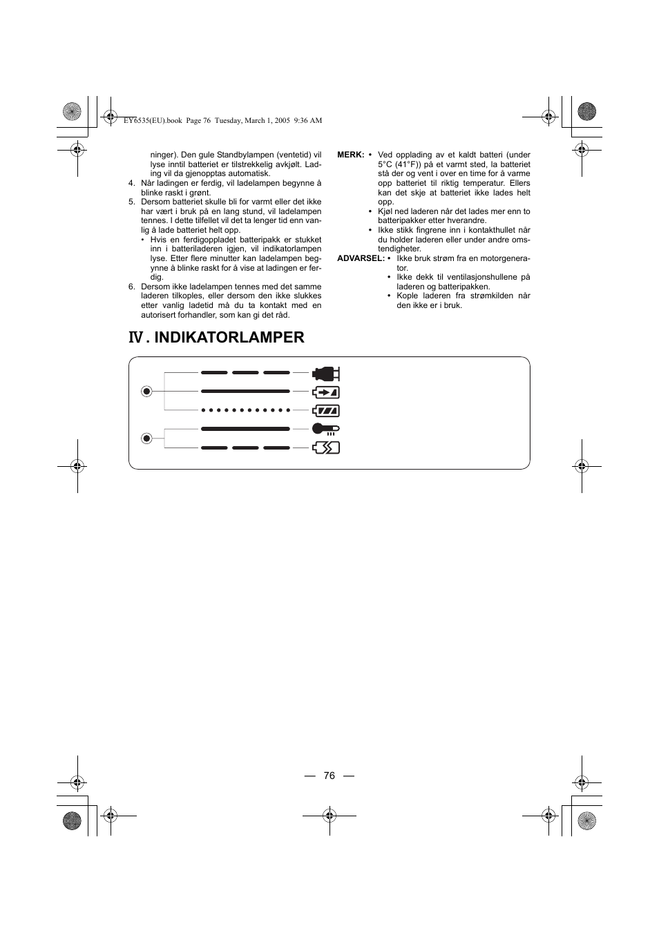 Indikatorlamper | Panasonic EY6535GQW User Manual | Page 76 / 88