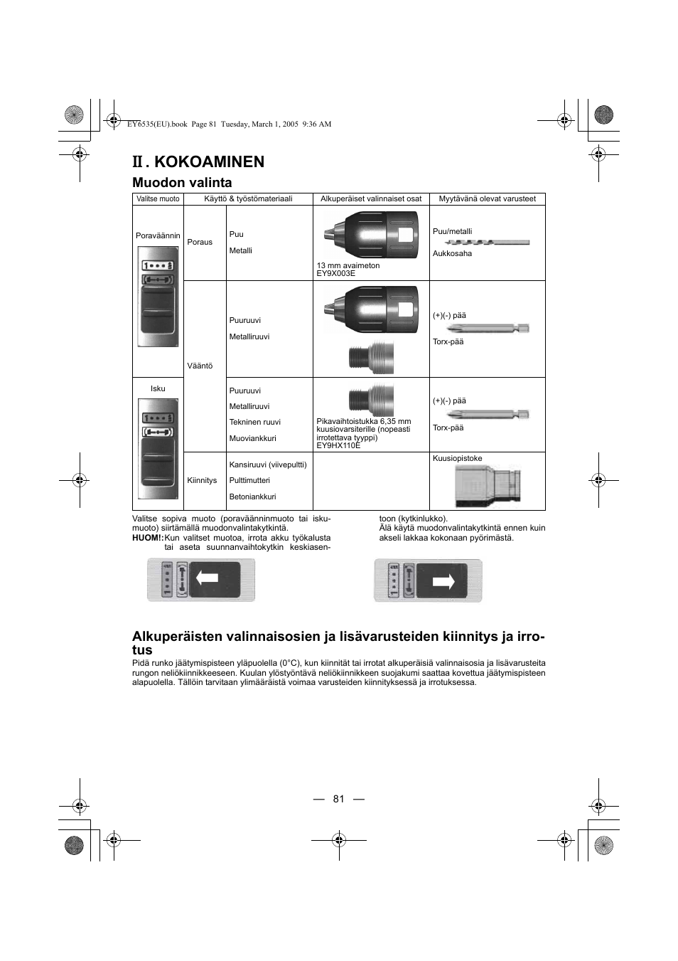 Kokoaminen, Muodon valinta | Panasonic EY6535GQW User Manual | Page 81 / 88