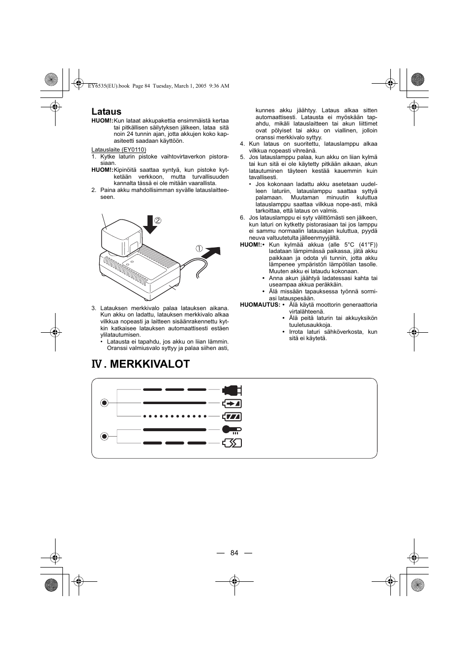 Merkkivalot, Lataus | Panasonic EY6535GQW User Manual | Page 84 / 88