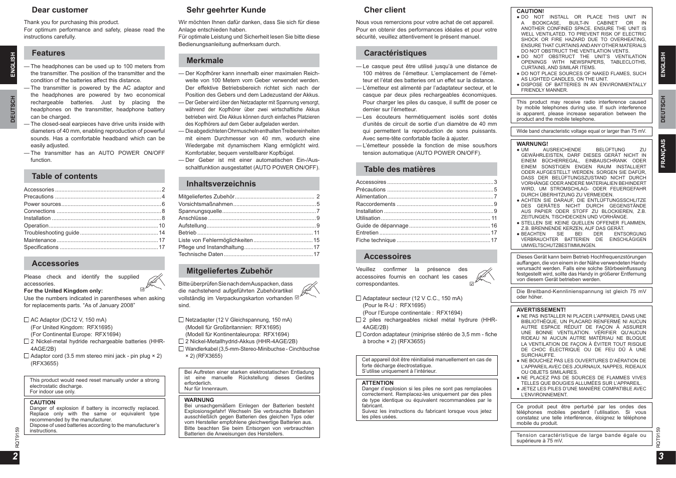 Panasonic RPWF850 User Manual | Page 2 / 45