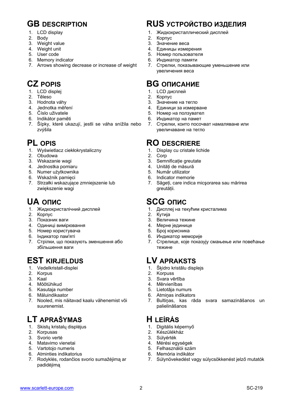 Scarlett SC-219 User Manual | Page 2 / 13