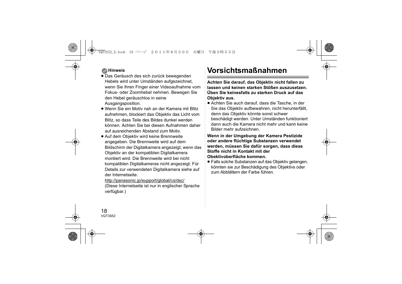 Vorsichtsmaßnahmen | Panasonic HPS14042E User Manual | Page 18 / 72