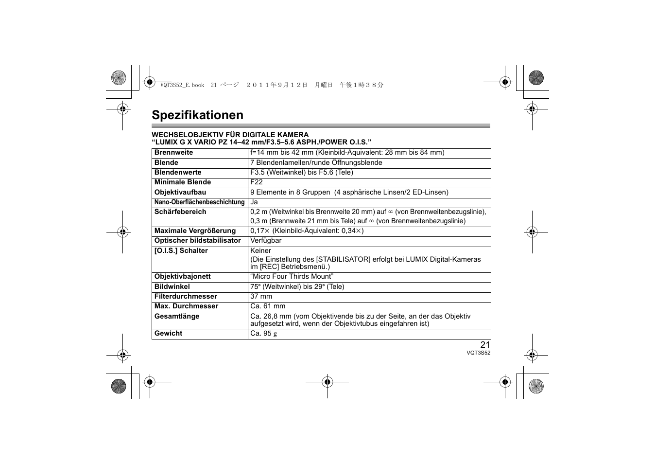 Spezifikationen | Panasonic HPS14042E User Manual | Page 21 / 72