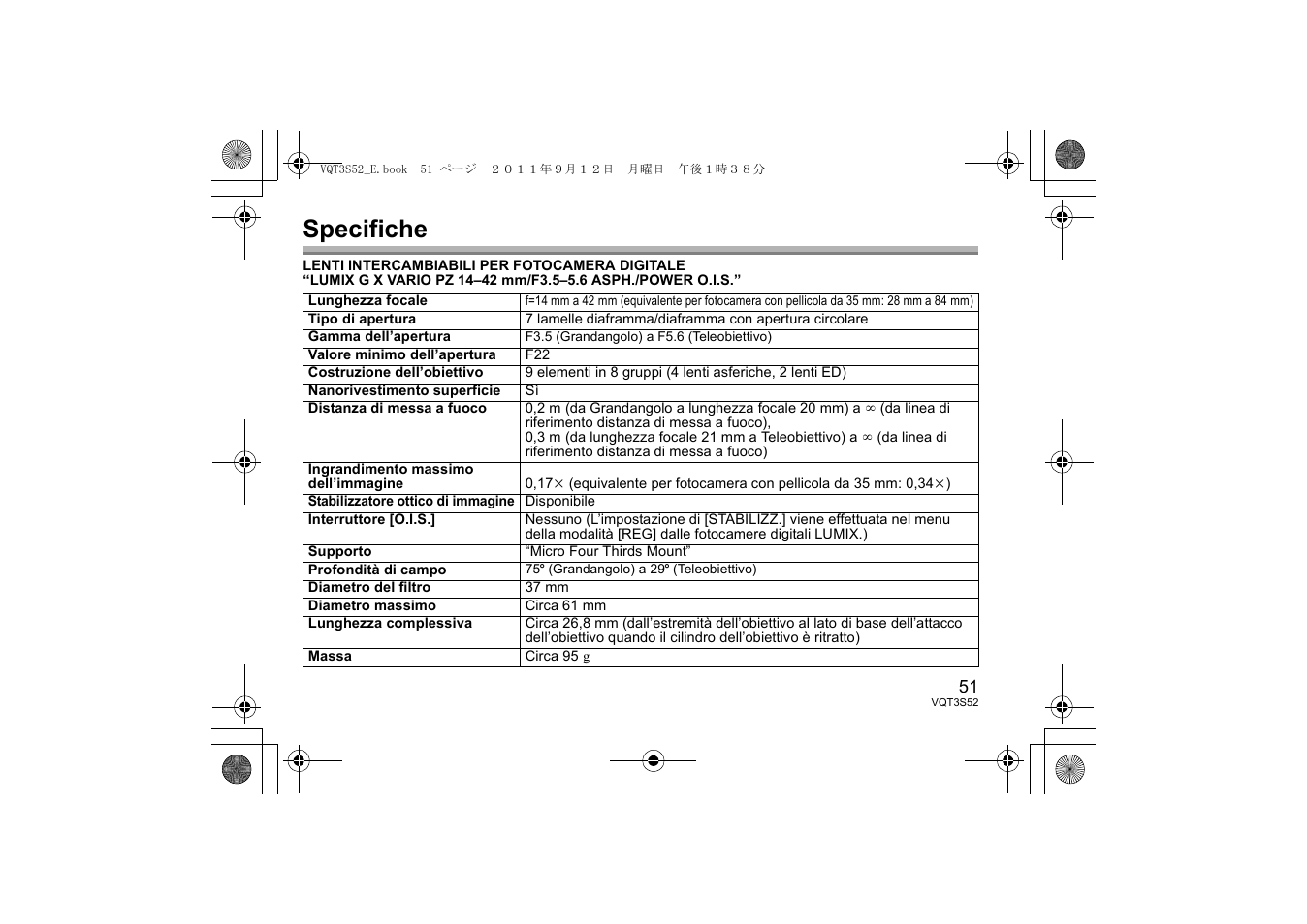 Specifiche | Panasonic HPS14042E User Manual | Page 51 / 72