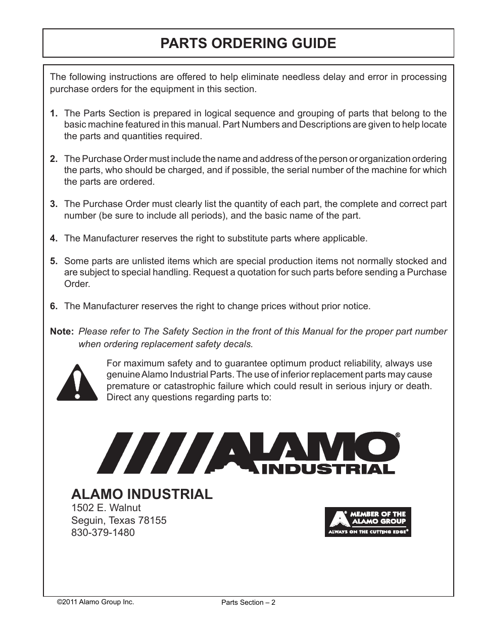 Parts ordering guide alamo industrial | Alamo 4837 User Manual | Page 5 / 231