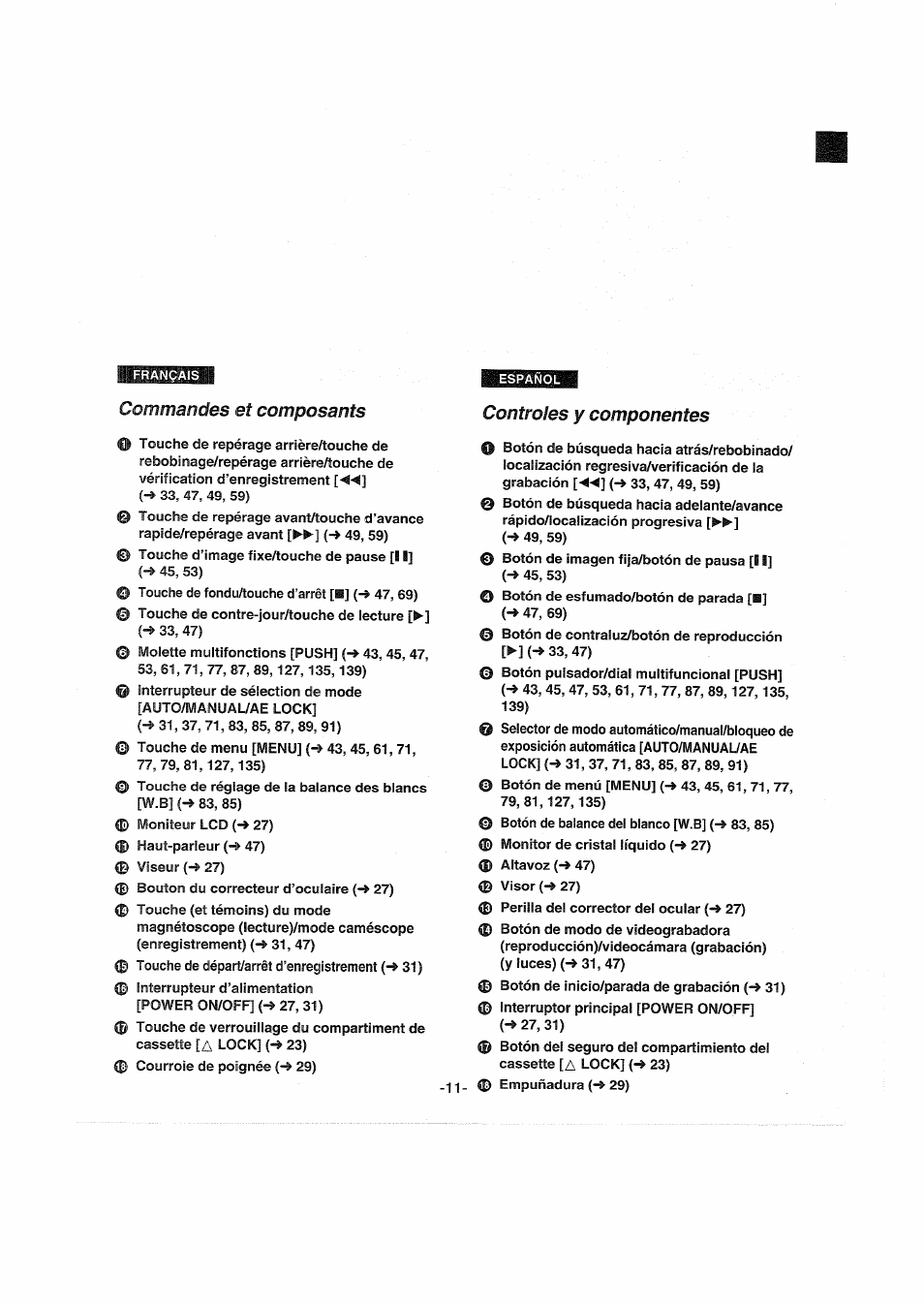 Commandes et composants, Controles y componentes, Controls and components | Commandes et composants o, Controles y componentes o | Panasonic NVDX100EG User Manual | Page 11 / 188
