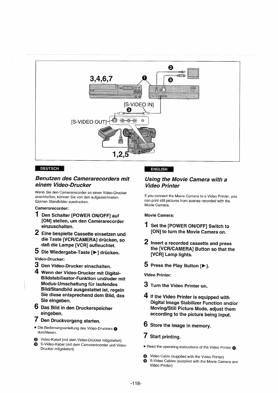 Using the movie camera with a, Video printer, Using the movie camera with a video printer | Panasonic NVDX100EG User Manual | Page 118 / 188