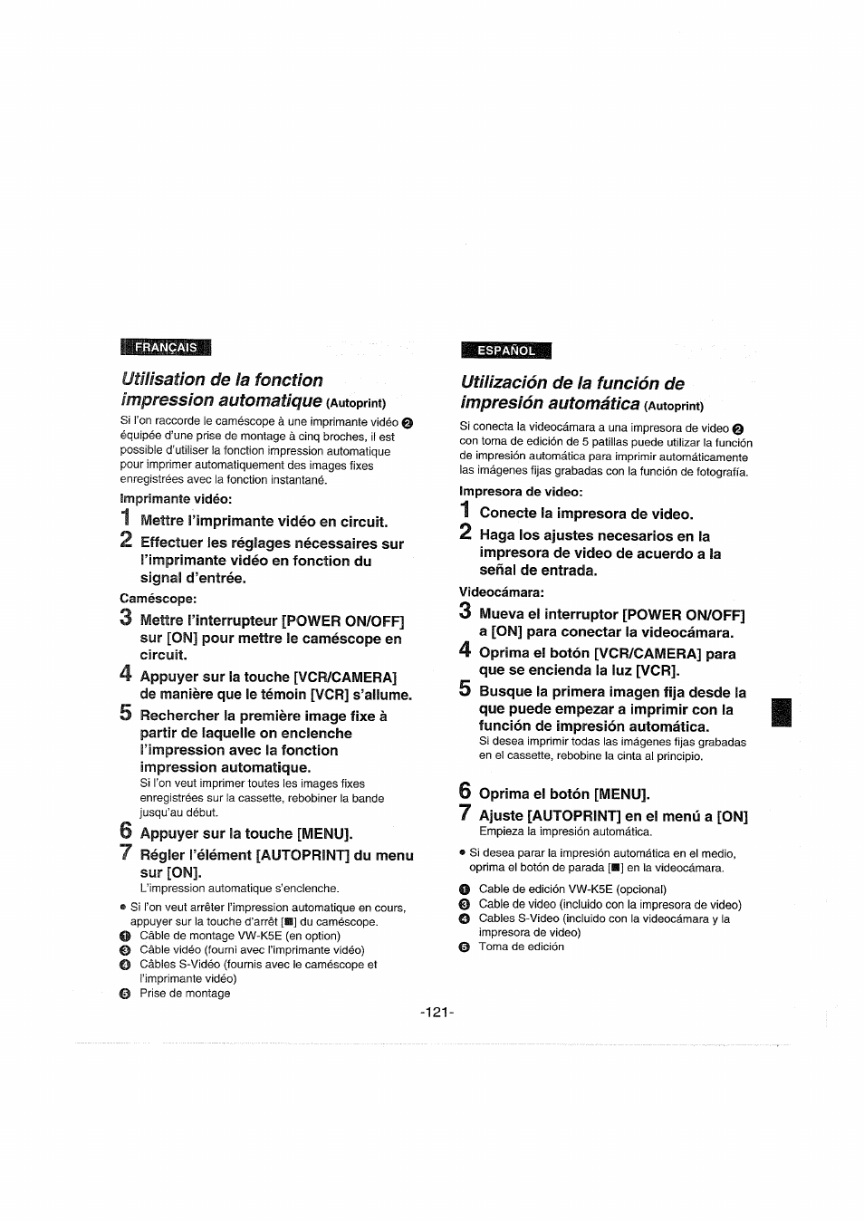 Imprimante vidéo, Caméscope, Impresora de vídeo | Videocámara | Panasonic NVDX100EG User Manual | Page 121 / 188