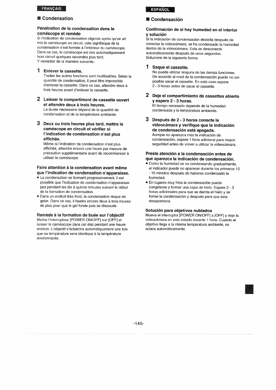 I condensation, Condensación, Condensation | Panasonic NVDX100EG User Manual | Page 145 / 188