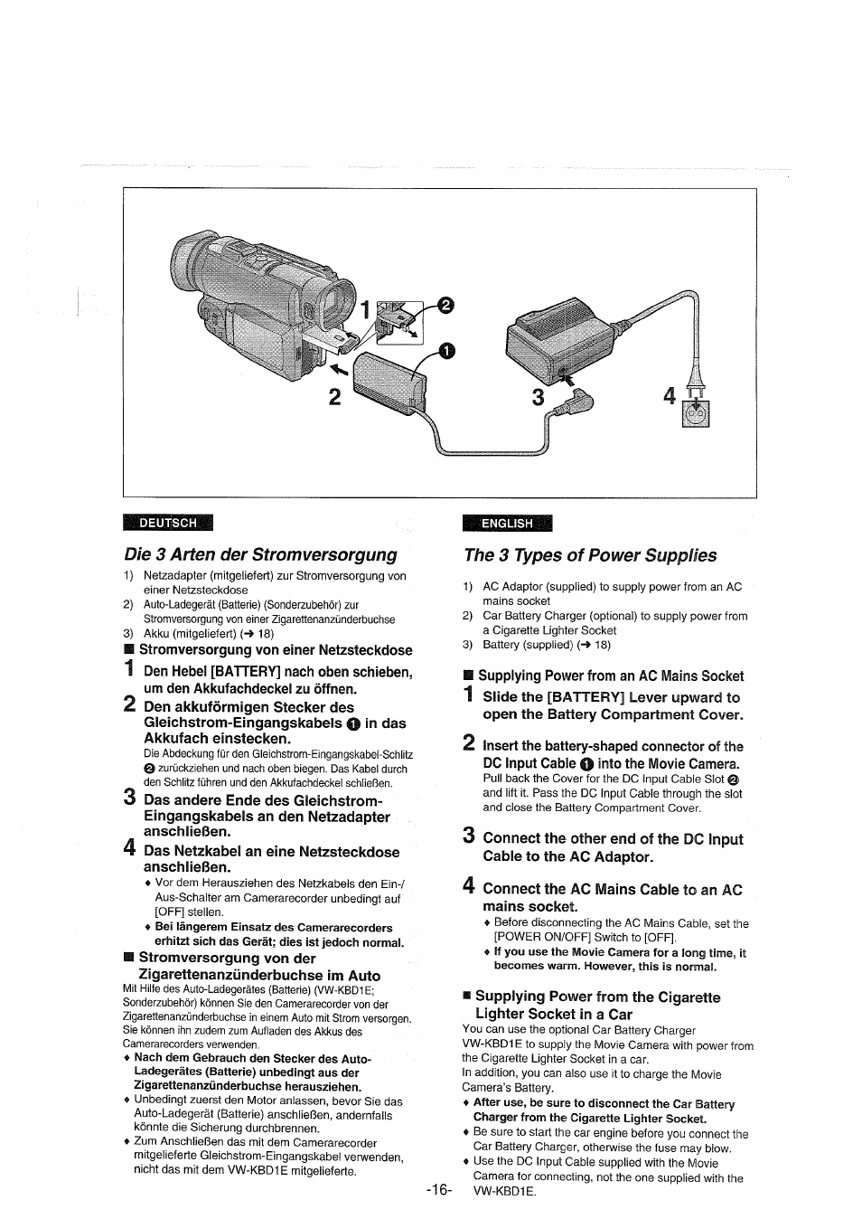 Die 3 arten der stromversorgung, The 3 types of power supplies, The 3 types ot power supplies | Panasonic NVDX100EG User Manual | Page 16 / 188