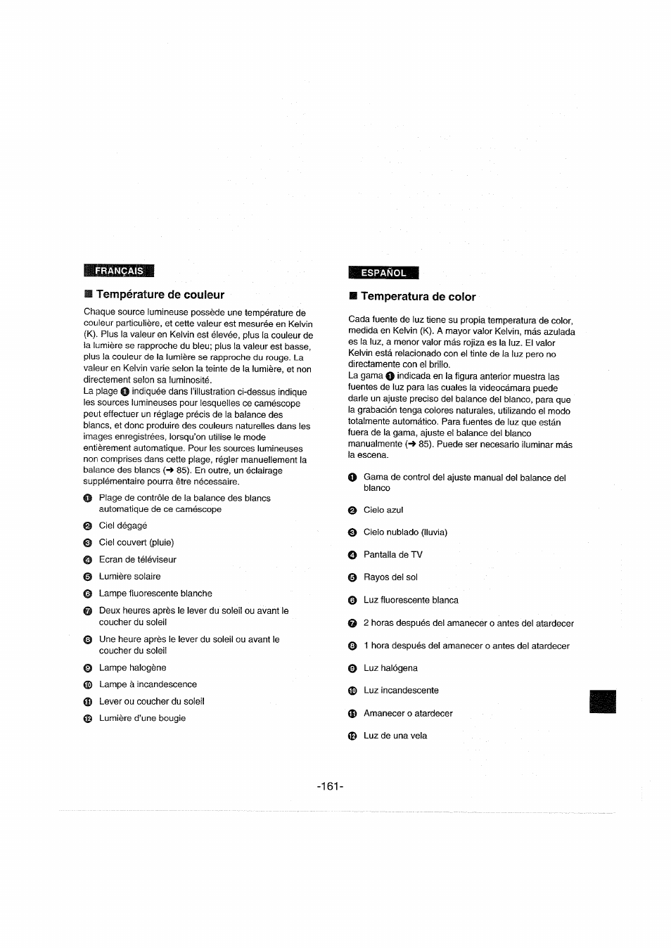 Température de couleur, Temperatura de color, B température de couleur | Panasonic NVDX100EG User Manual | Page 161 / 188