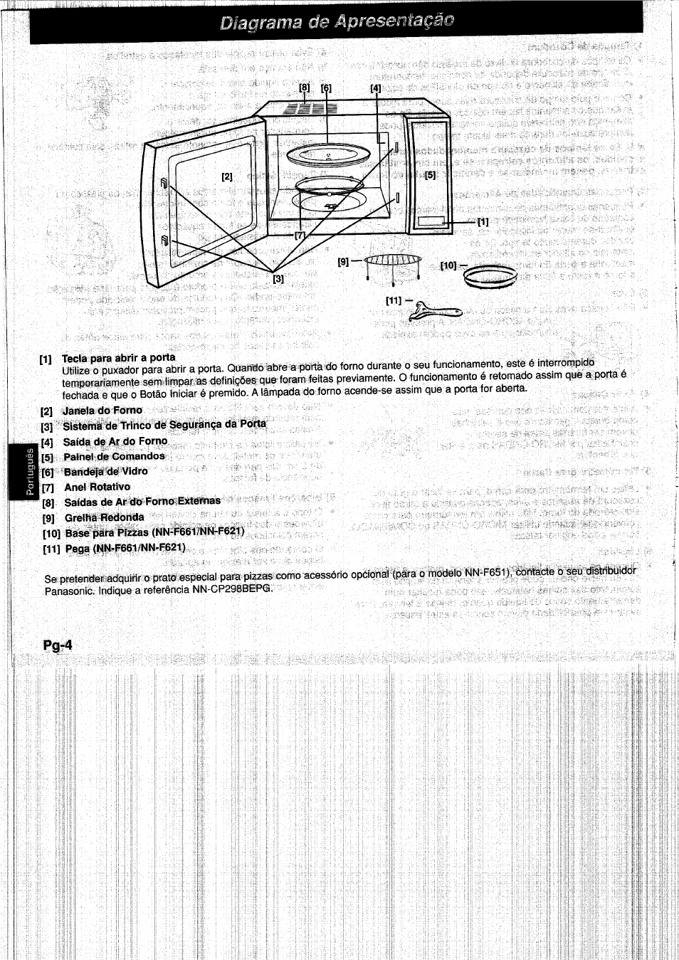 I] tecla para abrir a porta, Diagrama de apresentagào | Panasonic NNF661WB User Manual | Page 104 / 150