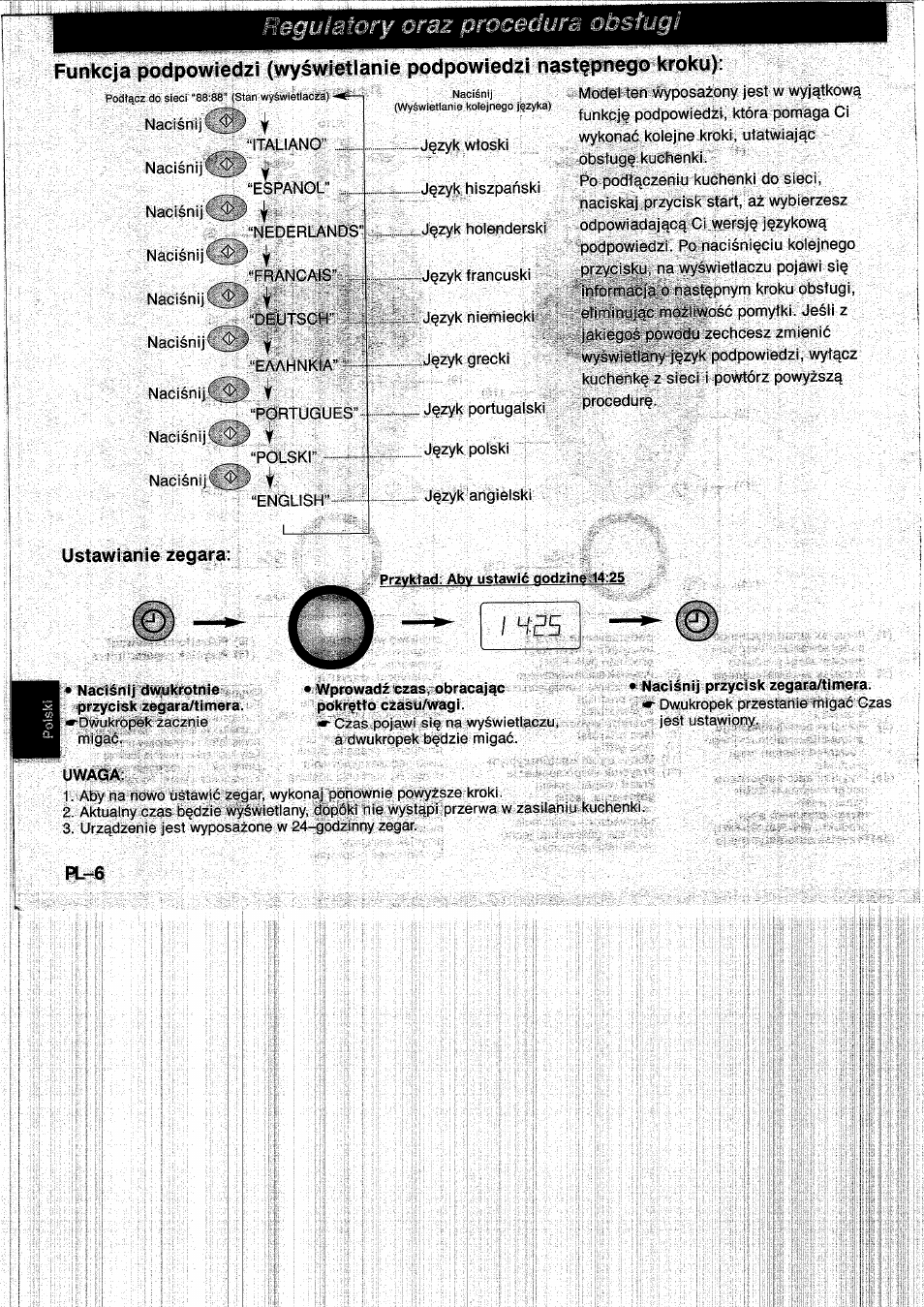 Ustawianie zagara, Wprowadz czas, obracajqc pokr^tto czasu/wagi, Nacisnij przycisk zegara/timera | Uwaga | Panasonic NNF661WB User Manual | Page 122 / 150
