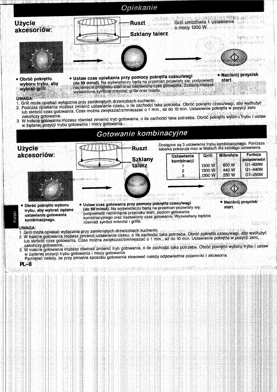 Ruszt, Szkiany talerz, Szkiany | Talerz, Gotowanie kombinacyjne, Uzycie akcesoriów, Ruszt szkiany talerz | Panasonic NNF661WB User Manual | Page 124 / 150