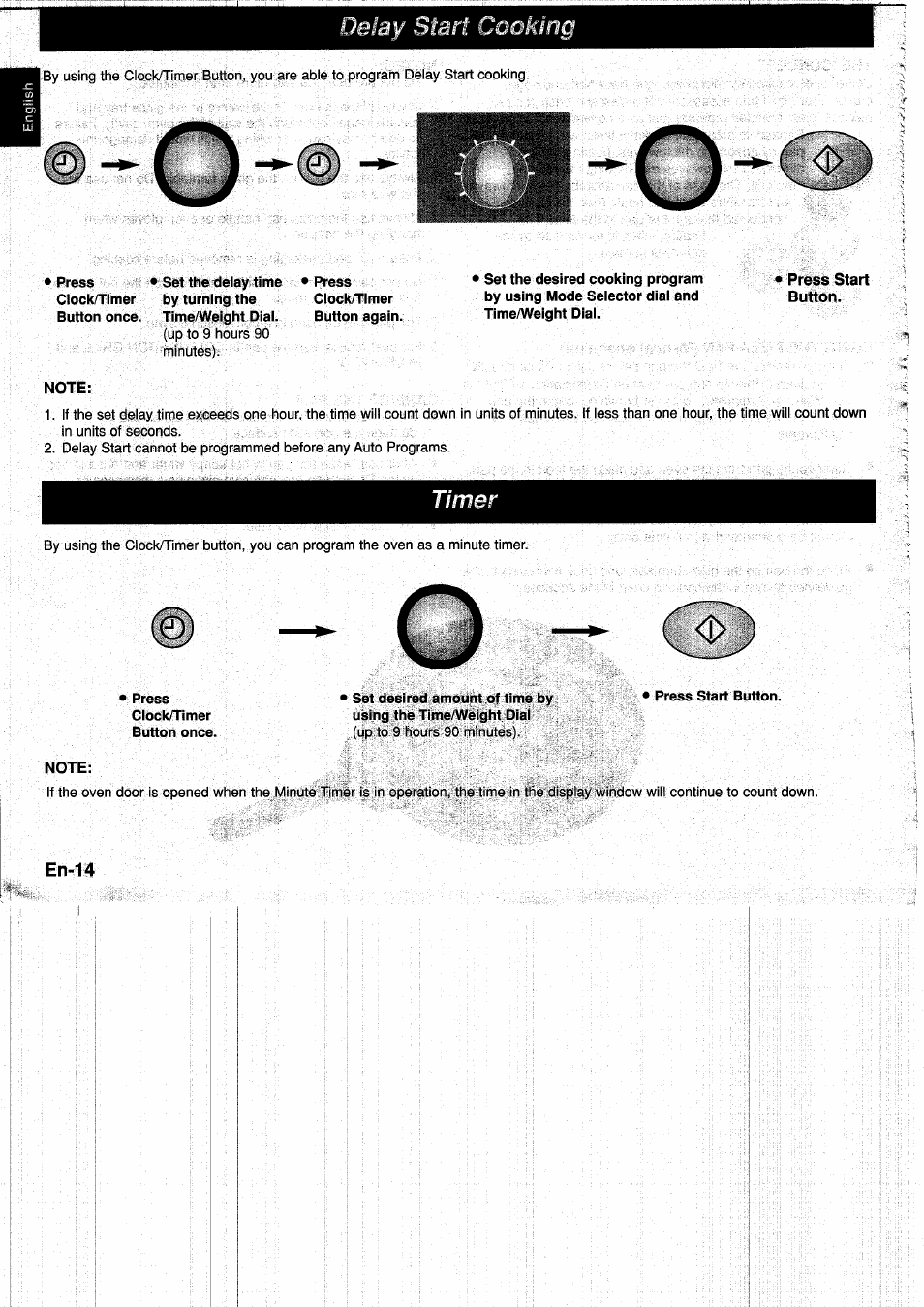 Press • set the delay time * press, Note, Cooking | Panasonic NNF661WB User Manual | Page 16 / 150