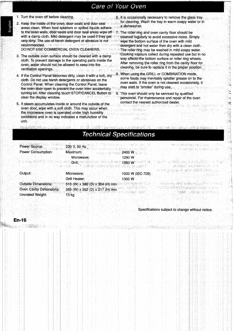 Technical specifications | Panasonic NNF661WB User Manual | Page 18 / 150