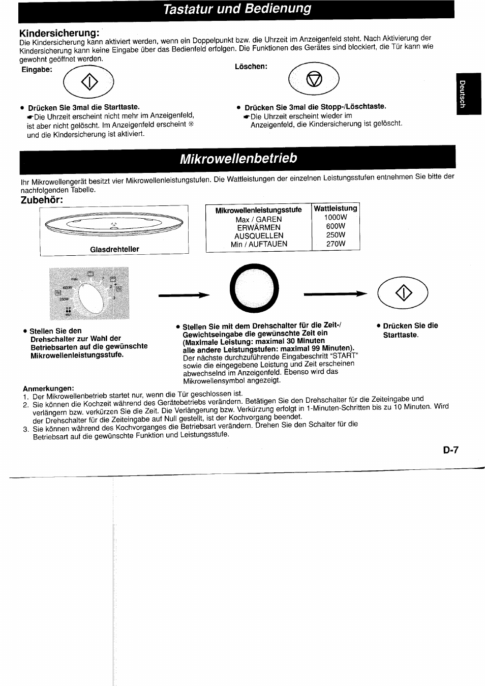 Tastatur und bedienung, Kindersicherung, Drücken sie 3mal die starttaste | Mikro wellenbetrieb, Zubehör | Panasonic NNF661WB User Manual | Page 25 / 150