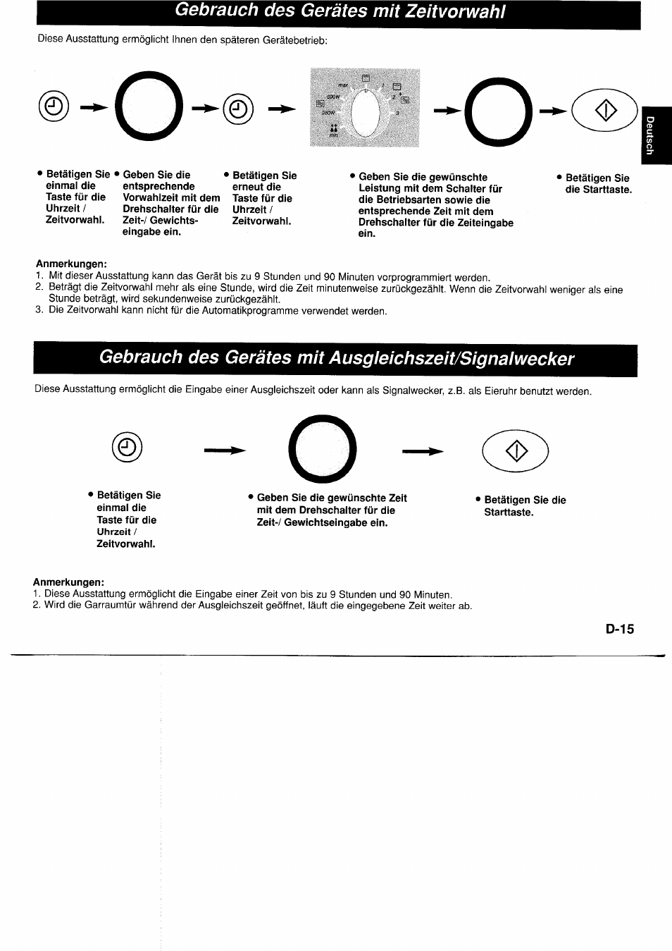 Gebrauch des gerätes mit zeitvorwahl, Betätigen sie die starttaste, Anmerkungen | Panasonic NNF661WB User Manual | Page 33 / 150