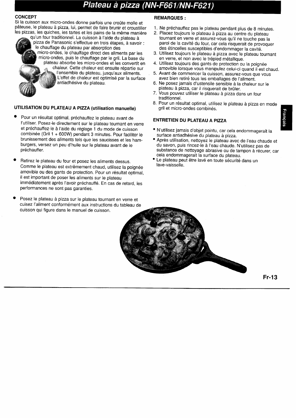 Plateau à pizza (nn-f661/nn-f621), Concept, Remarques | Entretien du plateau a pizza | Panasonic NNF661WB User Manual | Page 65 / 150