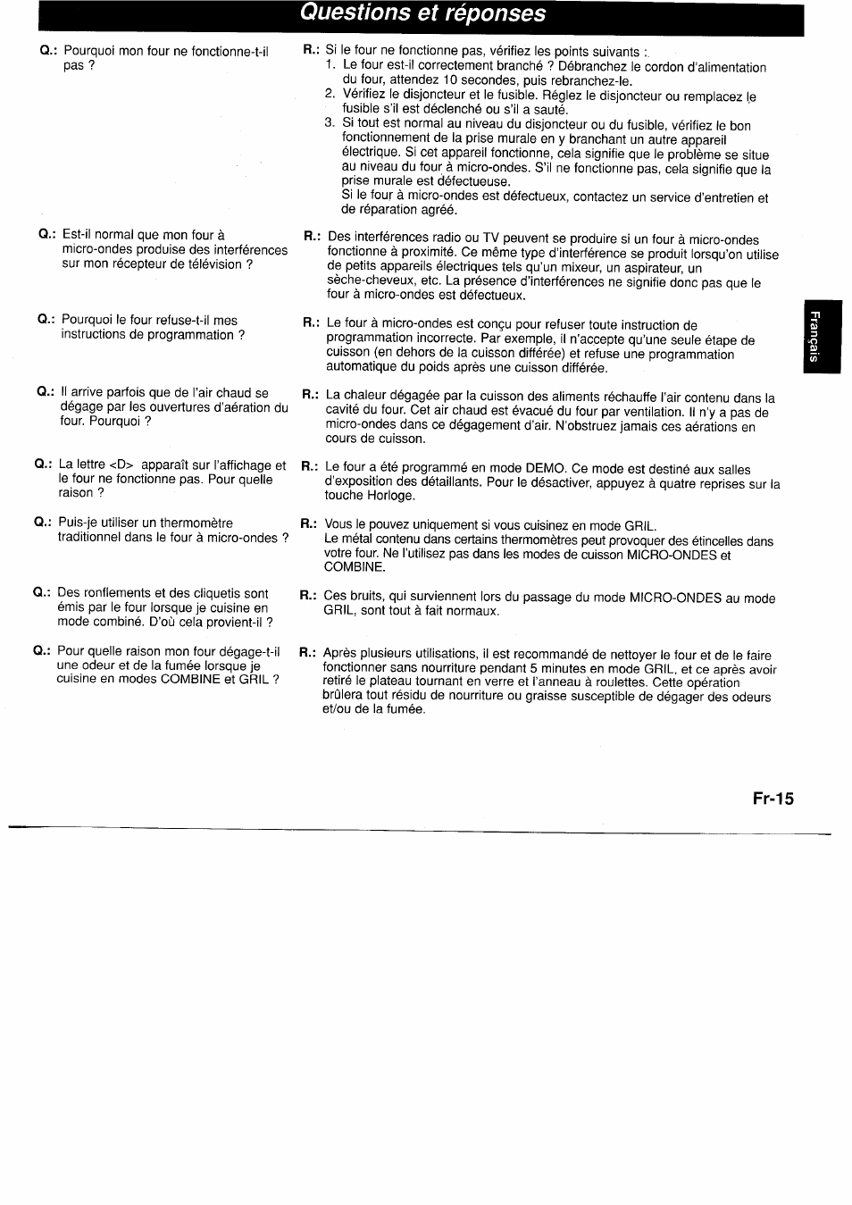 Questions et réponses | Panasonic NNF661WB User Manual | Page 67 / 150