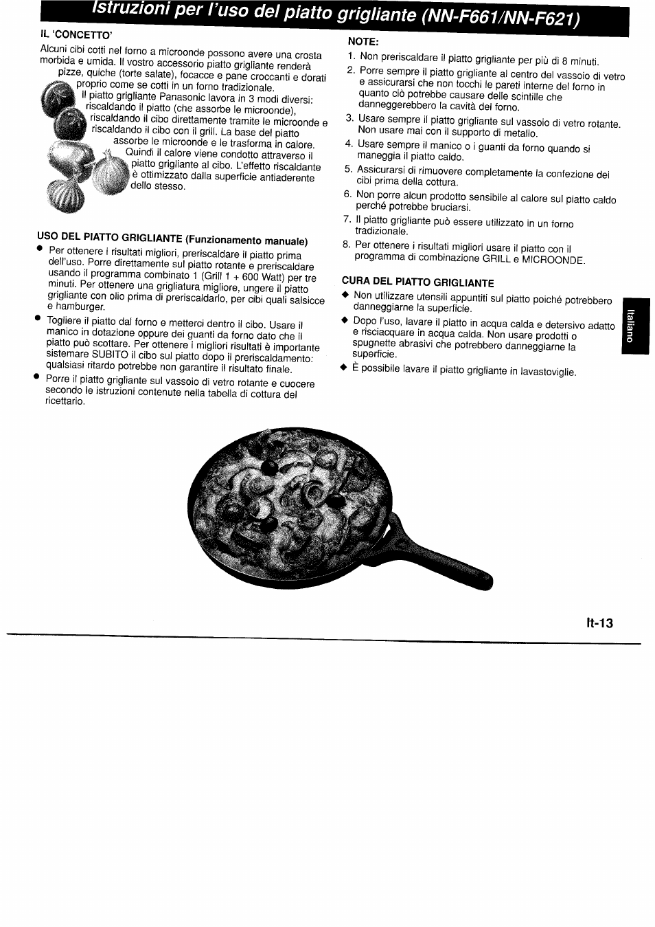 Il ‘concetto, Uso del piatto grigliante (funzionamento manuale), Note | Cura del piatto grigliante | Panasonic NNF661WB User Manual | Page 81 / 150