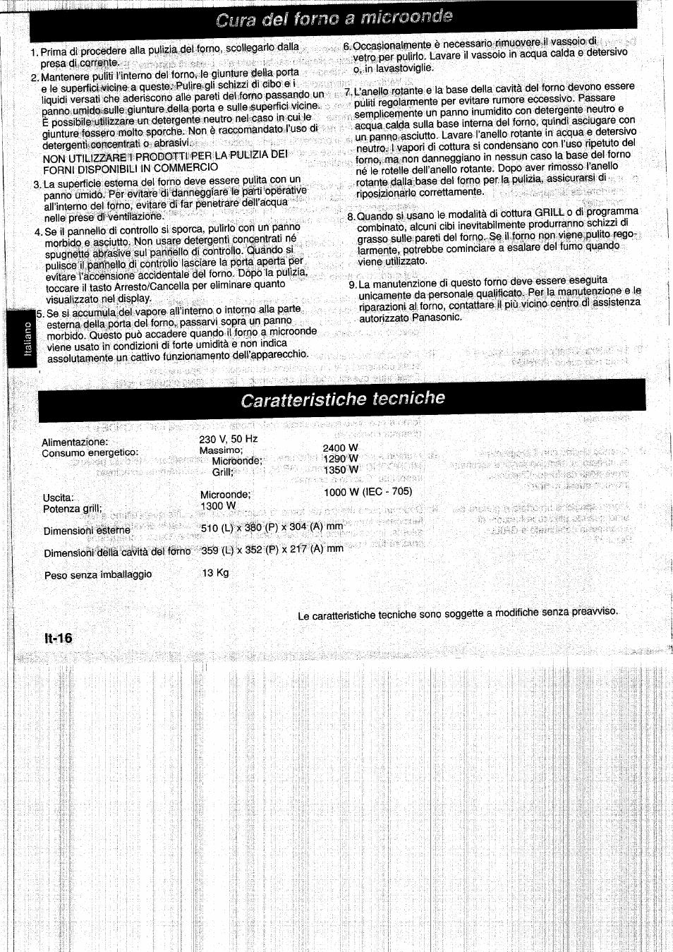 Caratteristiche tecniche | Panasonic NNF661WB User Manual | Page 84 / 150