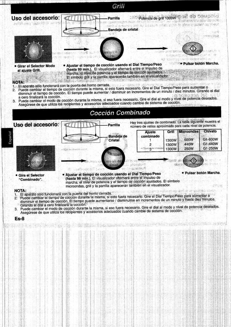 Nota, Uso del accesorio, Es-8 | Cocción combinado | Panasonic NNF661WB User Manual | Page 92 / 150