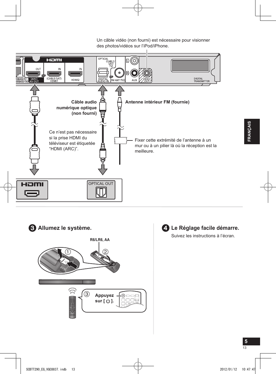 Le réglage facile démarre, Allumez le système | Panasonic SCBTT290EGK User Manual | Page 13 / 36