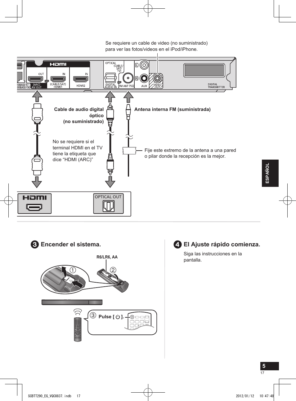 El ajuste rápido comienza, Encender el sistema | Panasonic SCBTT290EGK User Manual | Page 17 / 36