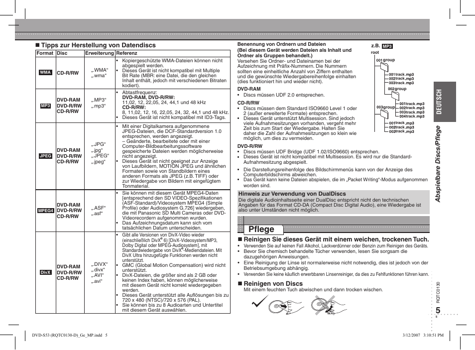 Pﬂege | Panasonic DVDS53 User Manual | Page 3 / 14