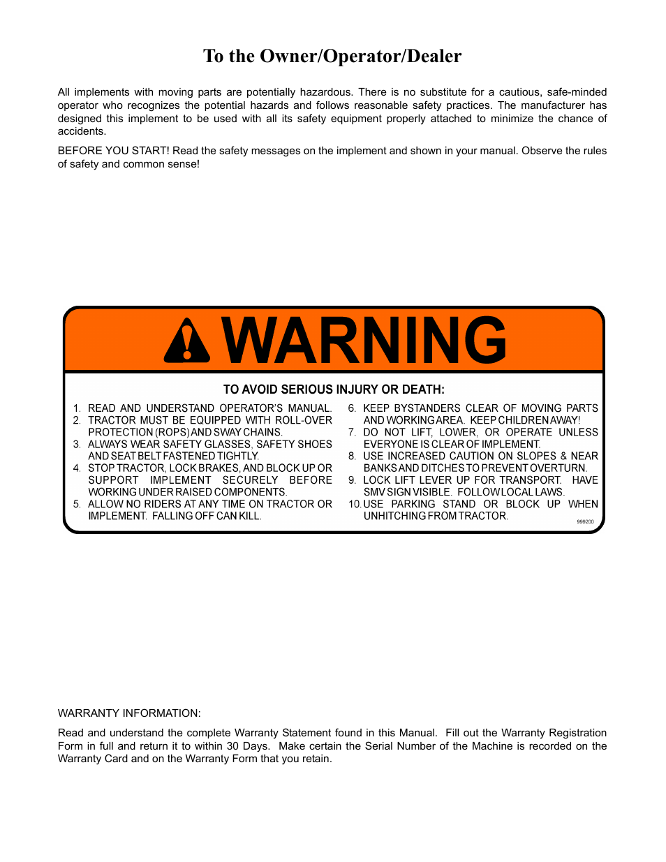 To the owner/operator/dealer | Alamo 2500 User Manual | Page 2 / 60