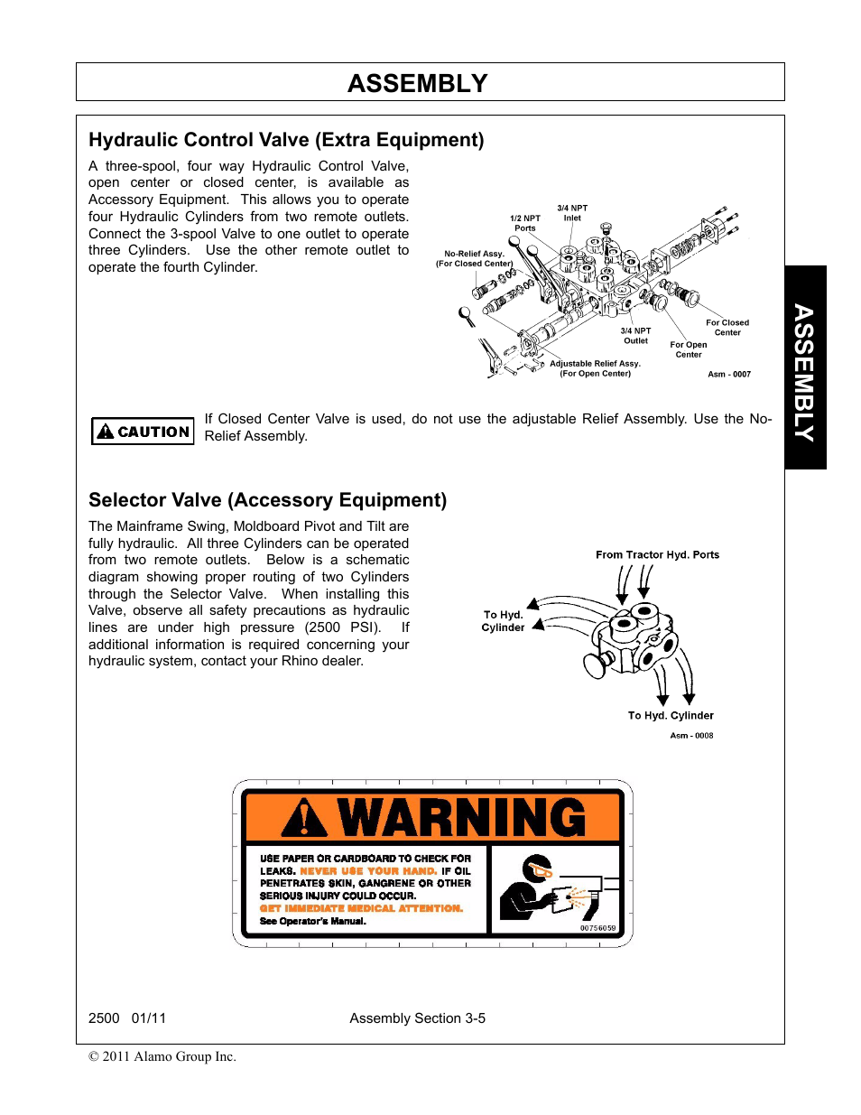 Selector valve (accessory equipment), Assembly, Assembl y | Alamo 2500 User Manual | Page 29 / 60