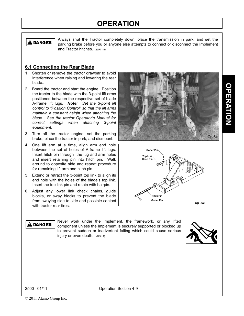 1 connecting the rear blade, Connecting the rear blade -9, Operation | Opera t ion | Alamo 2500 User Manual | Page 39 / 60