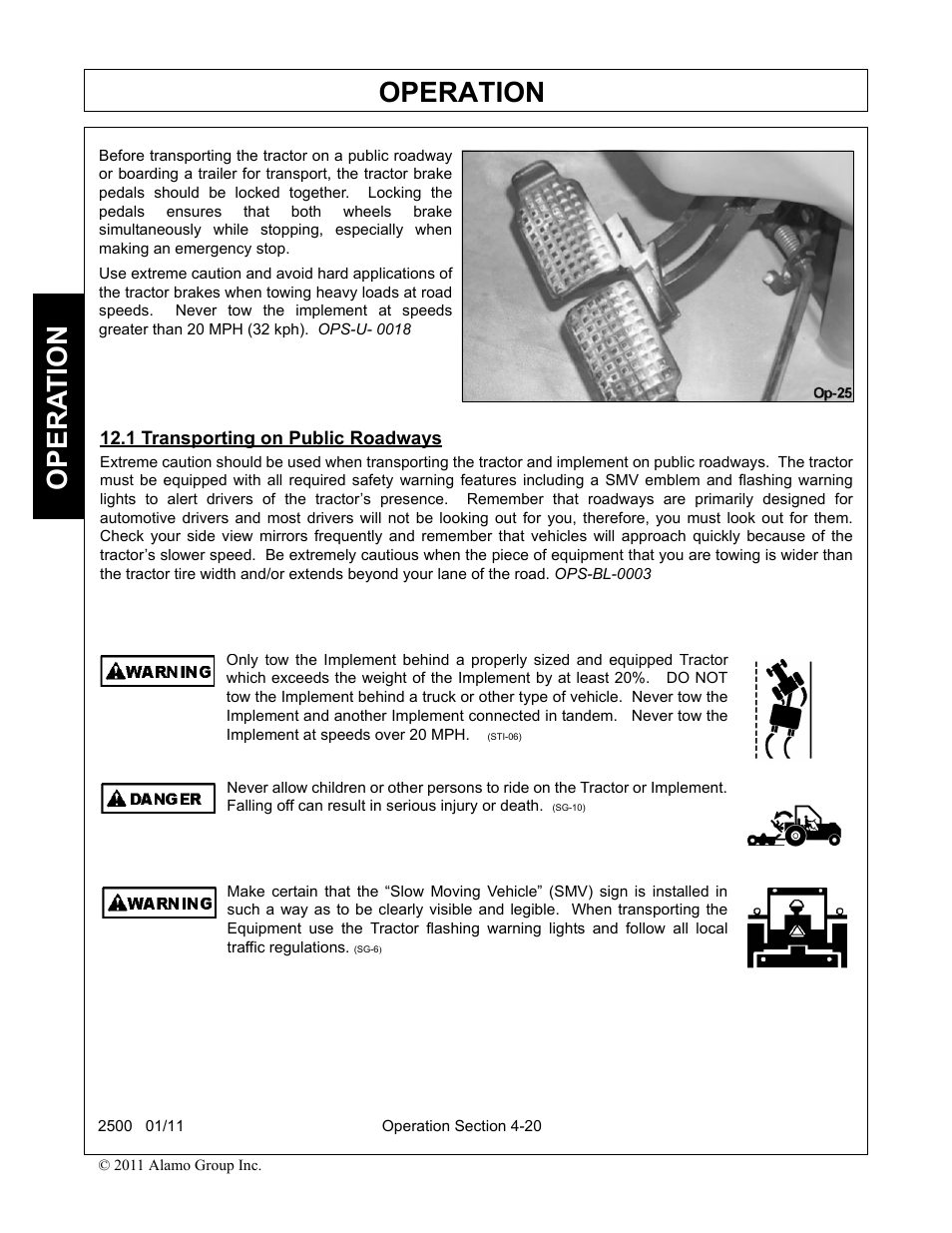 1 transporting on public roadways, Transporting on public roadways -20, Operation | Opera t ion | Alamo 2500 User Manual | Page 50 / 60