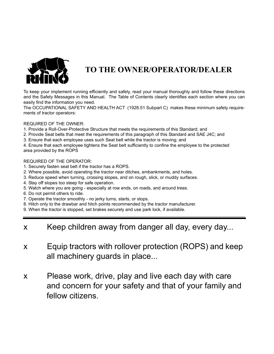 To the owner/operator/dealer | Alamo 2500 User Manual | Page 59 / 60