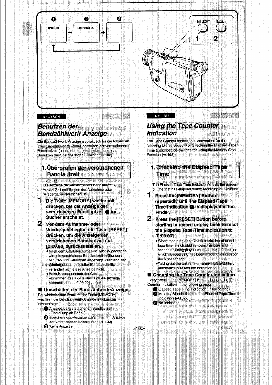 Benutzen der bandzählwerk-anzeige, Using the tape counter indication | Panasonic NVRX50EG User Manual | Page 100 / 136