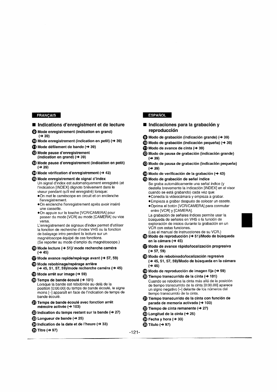 Indications d’enregistment et de iecture, Indicaciones para la grabación y reproducción | Panasonic NVRX50EG User Manual | Page 121 / 136