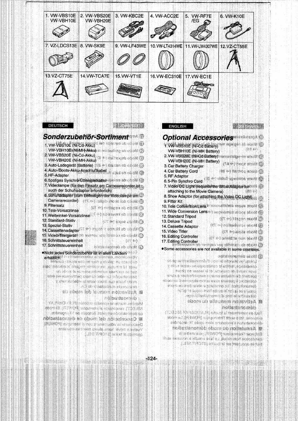 A : ü, Sonderzubehör-sortiment, Optional accessories | Panasonic NVRX50EG User Manual | Page 124 / 136