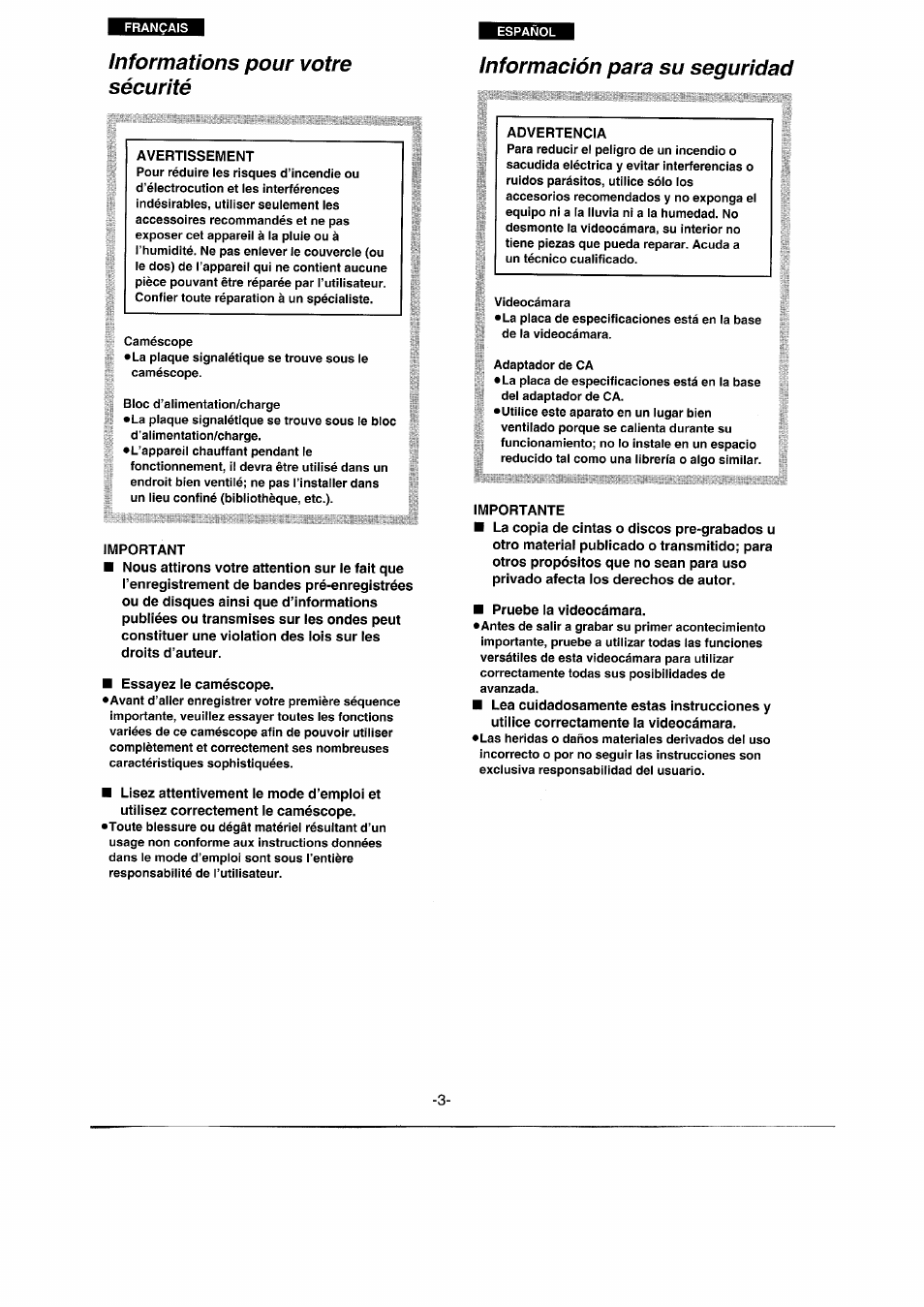 Informations pour votre sécurité | Panasonic NVRX50EG User Manual | Page 3 / 136