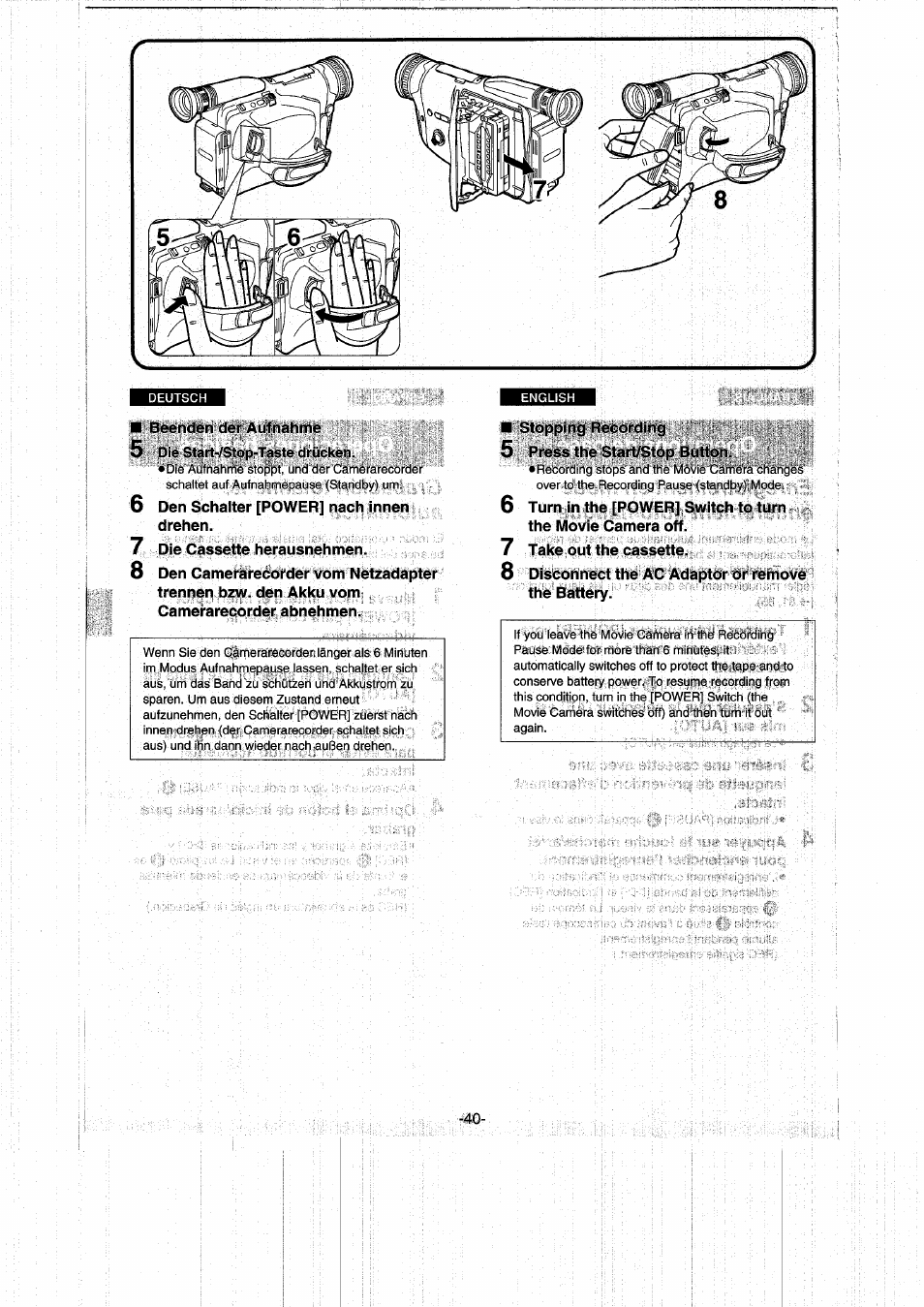 5 die start-/stop-taste drücken | Panasonic NVRX50EG User Manual | Page 40 / 136