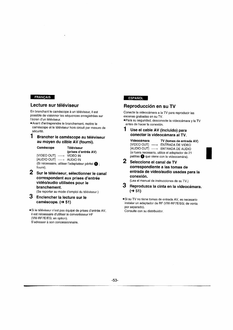 Lecture sur téléviseur, Reproducción en su tv | Panasonic NVRX50EG User Manual | Page 53 / 136