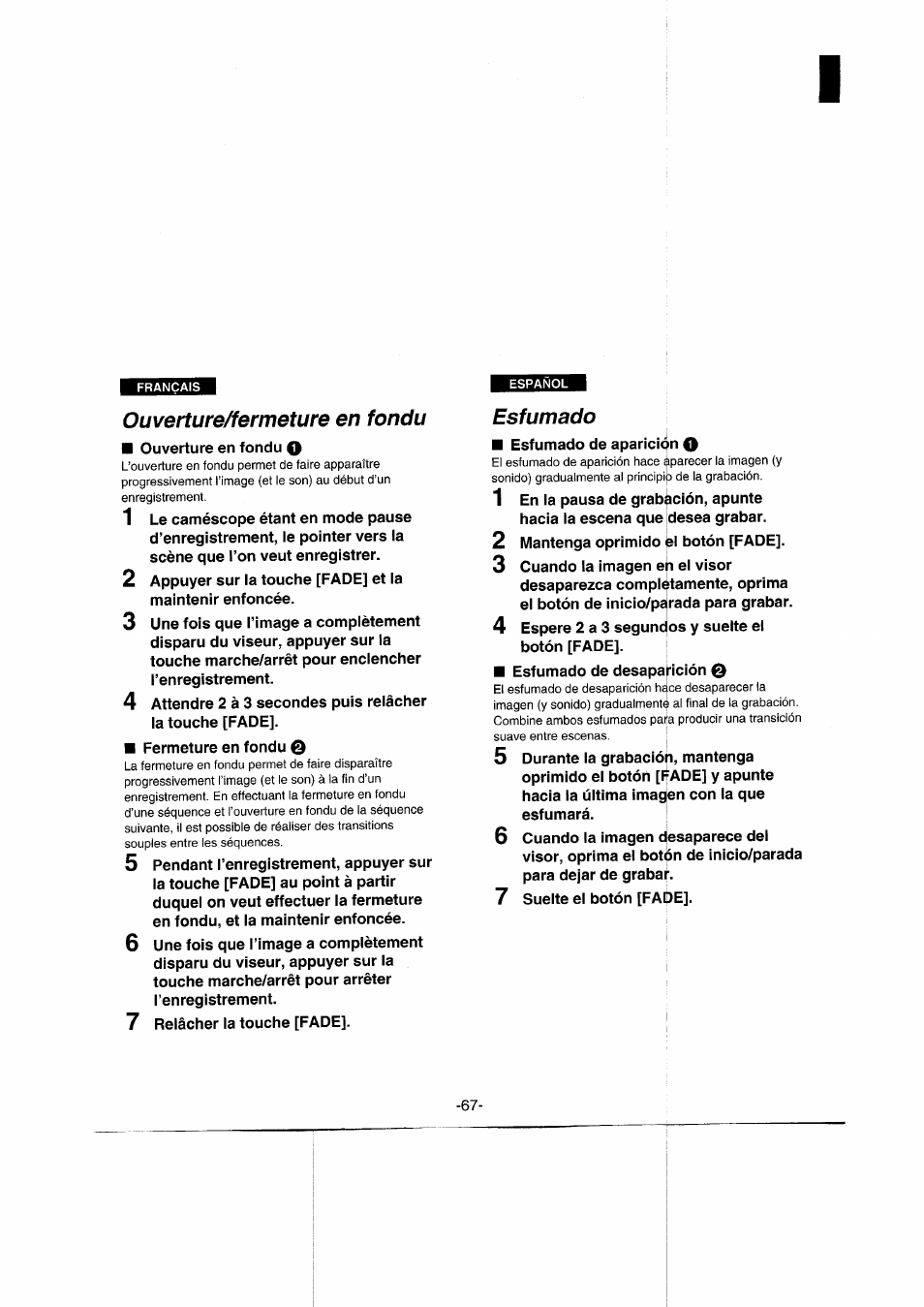 Ouverture/fermeture en fondu, Esfumado | Panasonic NVRX50EG User Manual | Page 67 / 136