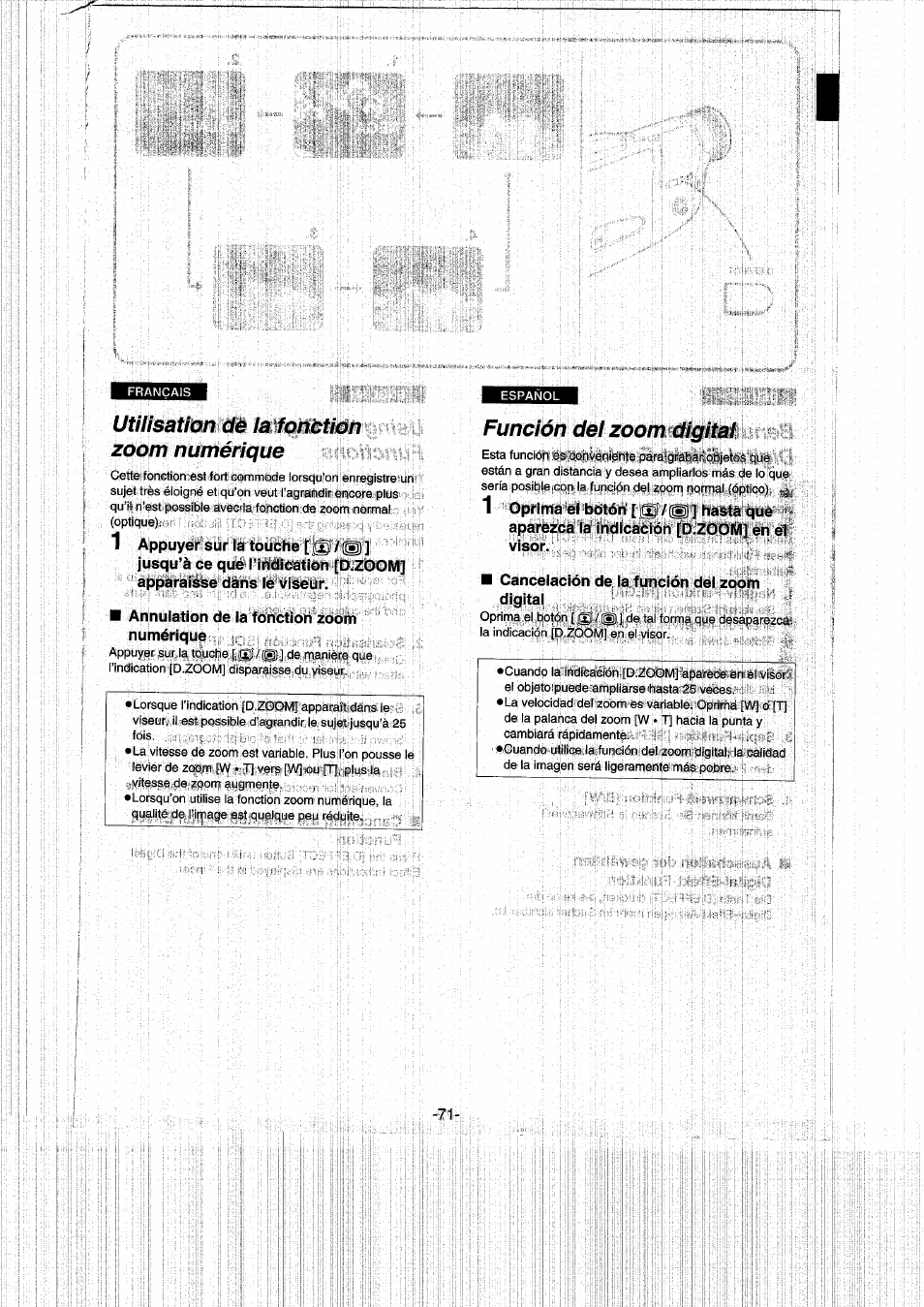 Utilisation de la fonùtion zoom numérique, Función del zoom digital | Panasonic NVRX50EG User Manual | Page 72 / 136