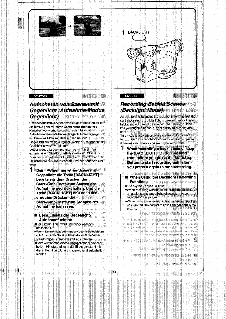 Recording backlit scenes (backlight mode) | Panasonic NVRX50EG User Manual | Page 90 / 136