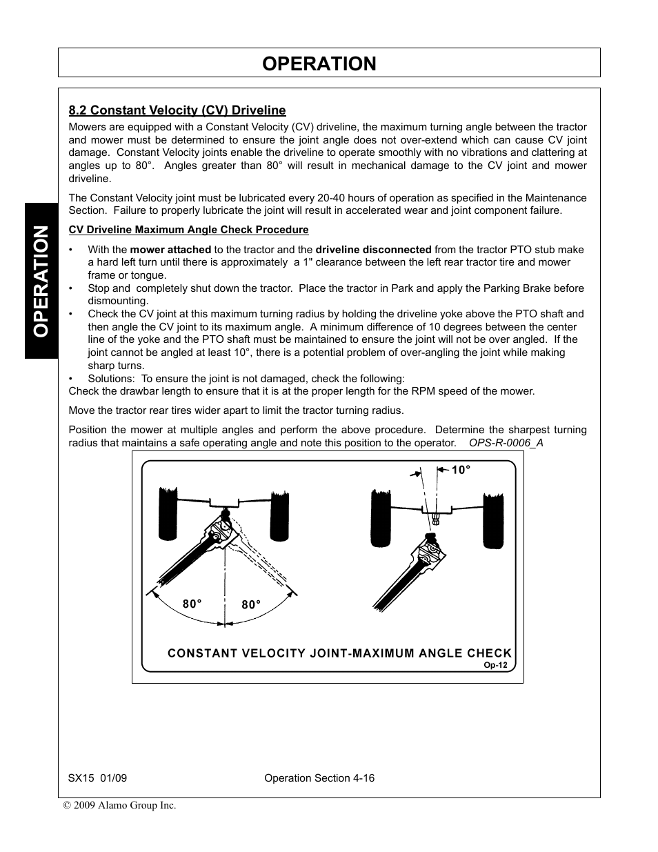 2 constant velocity (cv) driveline, Constant velocity (cv) driveline -16, Operation | Opera t ion | Alamo SX15 User Manual | Page 108 / 160