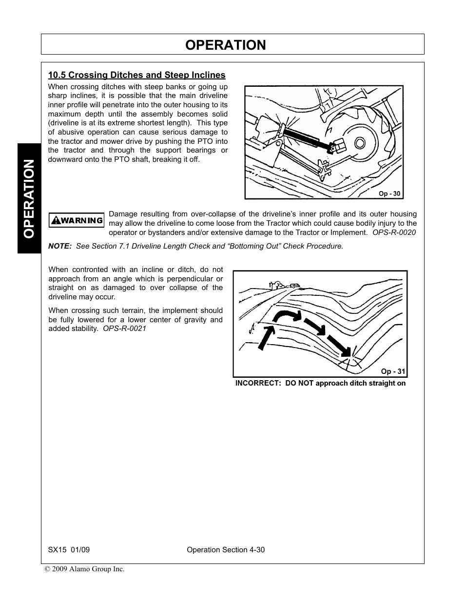 5 crossing ditches and steep inclines, Crossing ditches and steep inclines -30, Operation | Opera t ion | Alamo SX15 User Manual | Page 122 / 160