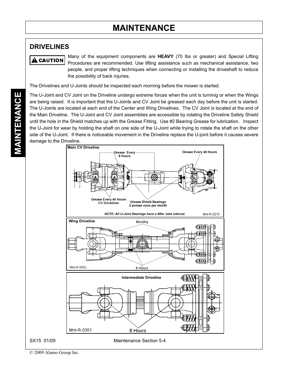 Drivelines, Drivelines -4, Maintenance | Alamo SX15 User Manual | Page 144 / 160