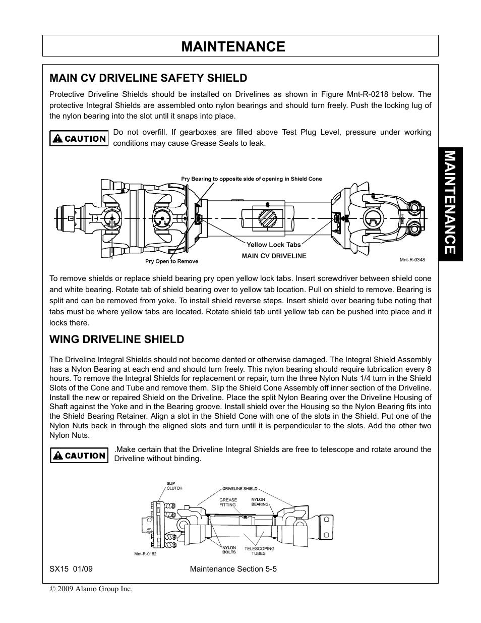 Main cv driveline safety shield, Main cv driveline safety shield -5, Maintenance | Alamo SX15 User Manual | Page 145 / 160